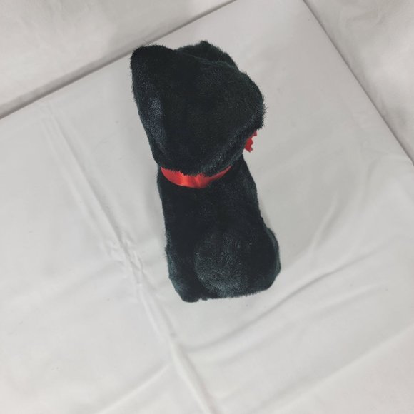 Vintage Black Dog Plush No Tags 8" Stuffed Animal Toy Red Bow Googly Eyes - Picture 7 of 7